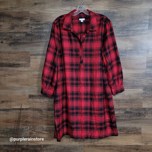 J  Jill Plaid Shirt Dress XLP Preppy Minimalist Country Girl Boho Western Boho - Picture 1 of 14